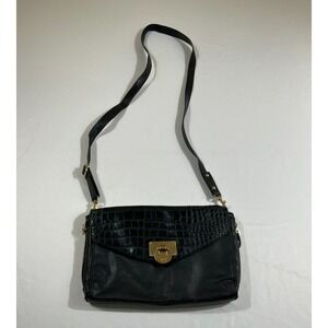 Lulu by Lulu Guinness Black Crossbody Bag Croc Texture Gold Tone Hardware